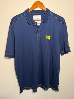 Tommy Bahama Collegiate Series Michigan Wolverines Polo Shirt Blue Embroidered L